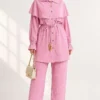 ⁦Buttoned Two-Piece Set with Cape Detail Pink⁩ - الصورة ⁦2⁩