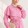 ⁦Buttoned Two-Piece Set with Cape Detail Pink⁩ - الصورة ⁦3⁩