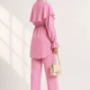 ⁦Buttoned Two-Piece Set with Cape Detail Pink⁩ - الصورة ⁦4⁩