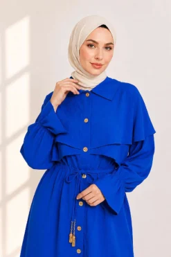 Alternative view of Buttoned Two-Piece Set with Cape Detail Saxon Blue