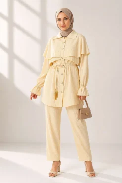 Alternative view of Buttoned Two-Piece Set with Cape Detail Yellow
