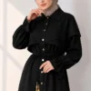Buttoned Two-Piece Set with Cape Detail Black - Image 2