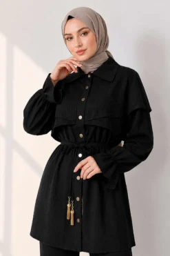 Alternative view of Buttoned Two-Piece Set with Cape Detail Black