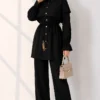 Buttoned Two-Piece Set with Cape Detail Black - Image 3