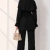 Buttoned Two-Piece Set with Cape Detail Black - Image 4