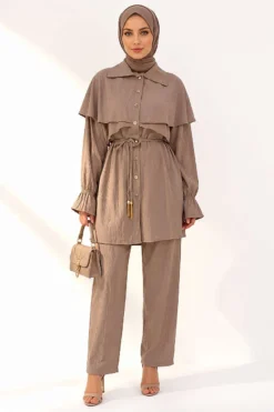 Alternative view of Buttoned Two-Piece Set with Cape Detail Mink