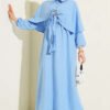 Cloak Dress with Elastic Waist and Half Button Closure Blue