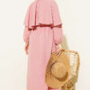 Cloak Dress with Elastic Waist and Half Button Closure Powder Pink groothandel dress view 3 - Hicabistan Turkije fabriek