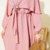 Cloak Dress with Elastic Waist and Half Button Closure Powder Pink groothandel dress view 4 - Hicabistan Turkije fabriek
