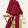 Belted Side Wrap Set with Pen Details Burgundy