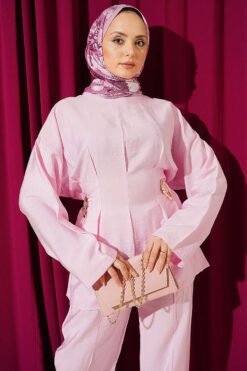 منظر بديل لـ Belted Side Wrap Set with Pen Details Pink
