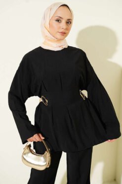 منظر بديل لـ Belted Side Wrap Set with Pen Details Black