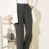Pocketed Wide-Leg Trousers with Pile Detail Anthracite