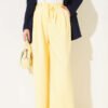 Pants with Pile Detail and Belted Tie Yellow