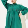 Pleated Floral Embroidered Shirt Green