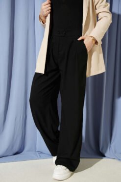 Vista alternativa de Pleated Double Button Loose Trousers Black