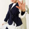 Pleated Detail Double Set Navy Blue
