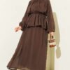 Pleated String Tied Skirt Set Brown