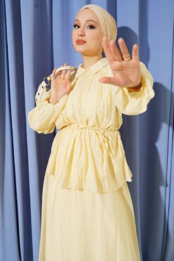 Pleated String Tied Skirt Set Yellow
