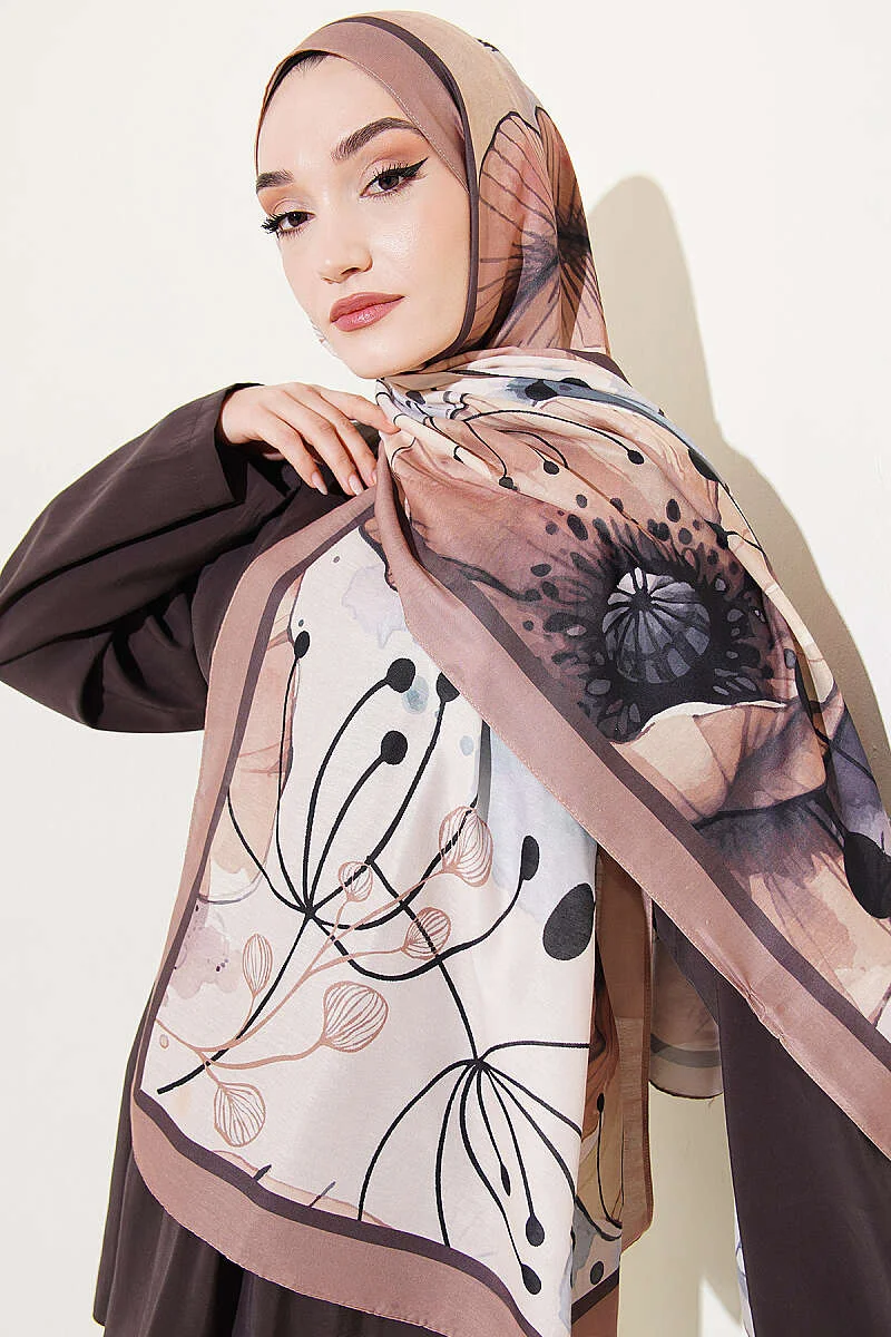 Poppy Pattern Modal Shawl Camel - Afbeelding 2