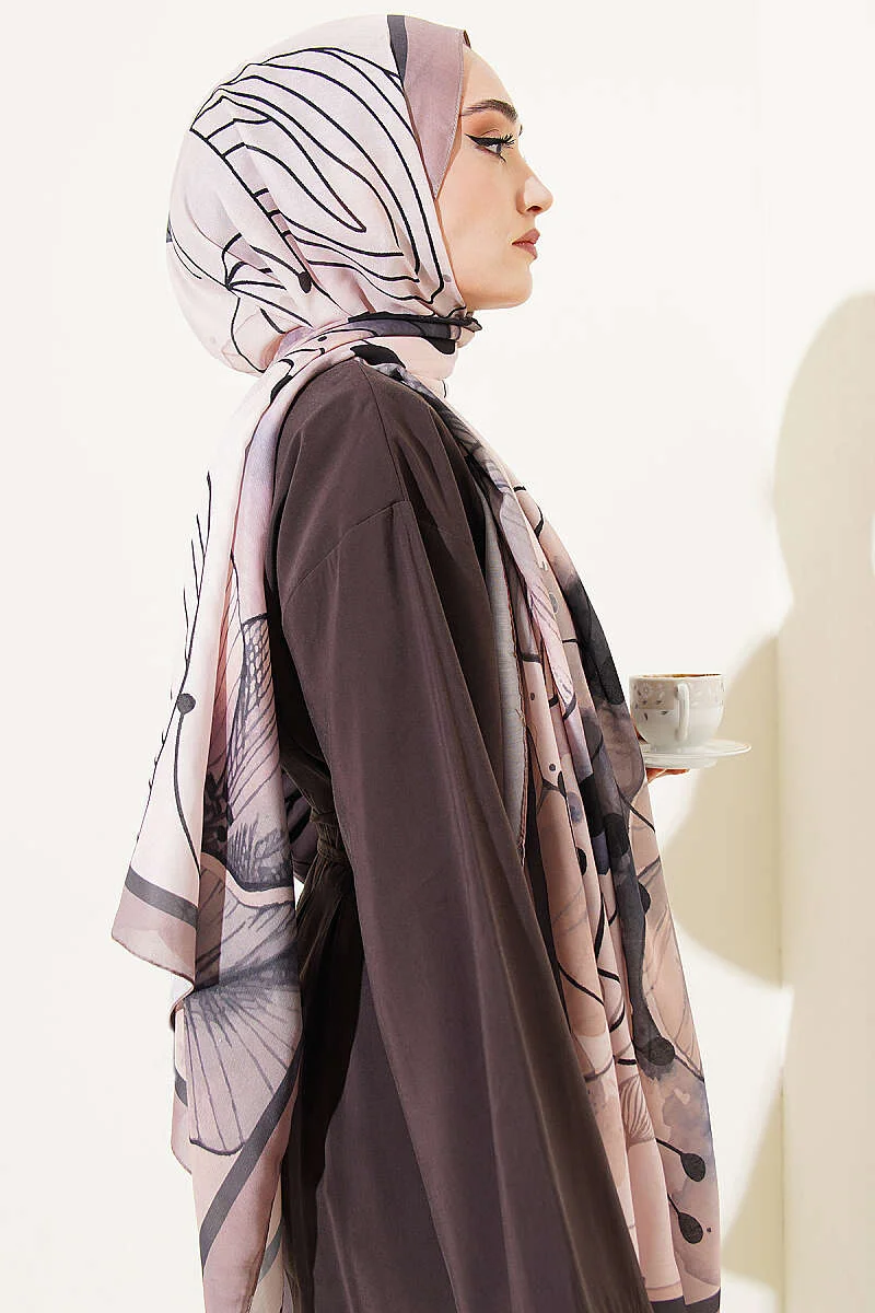 Poppy Pattern Modal Shawl Camel - Afbeelding 3