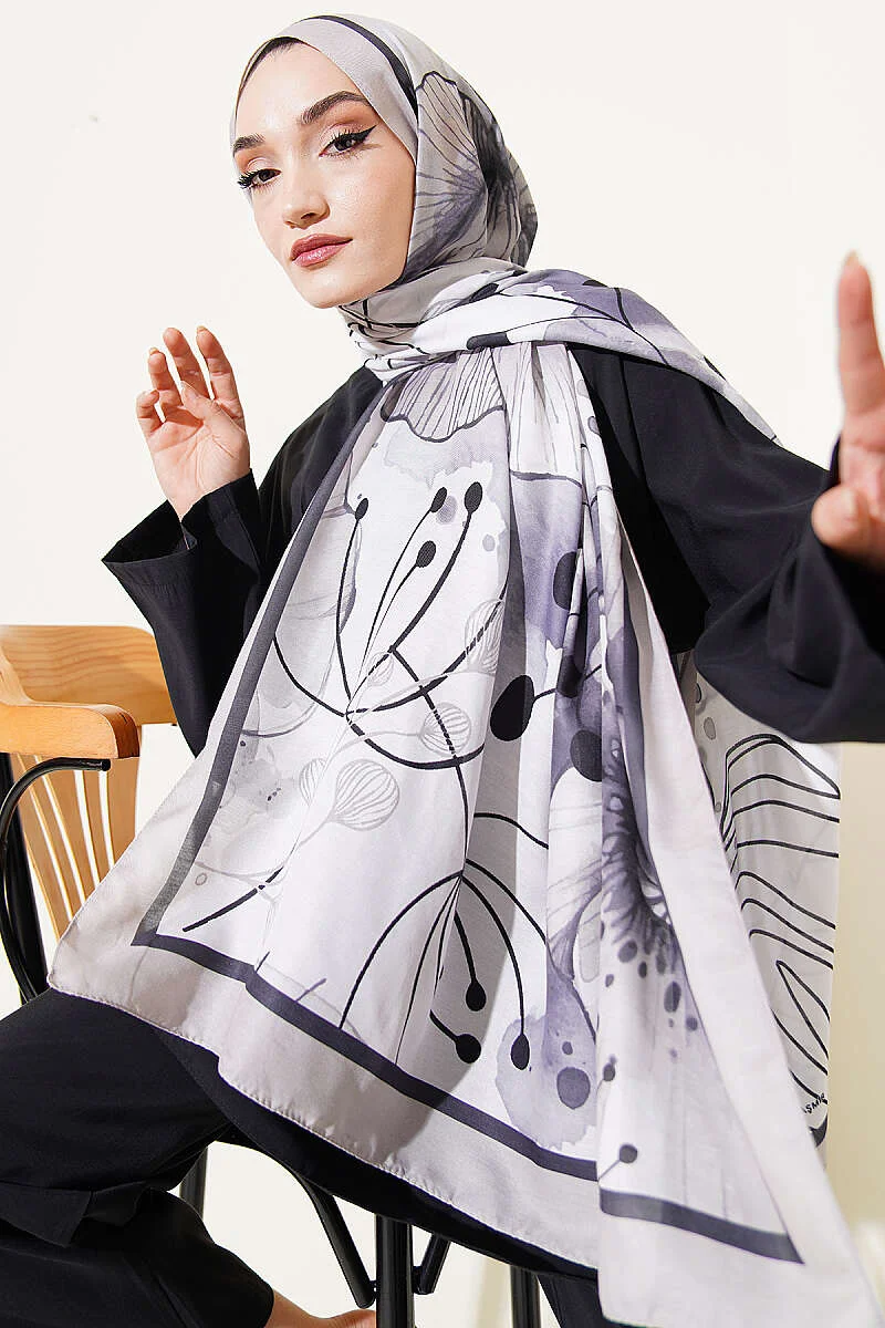 Poppy Pattern Modal Shawl Stone - Image 2