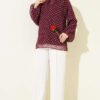 Polka Dot Tie Neck Chiffon Tunic Burgundy - Imagen 2