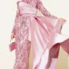 Sequin Embellished Draped Evening Dress Powder Pink