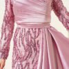 Sequin Embellished Draped Evening Dress Powder Pink wholesale dress view 4 - Hicabistan Turkey factory