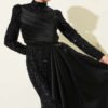 Sequin Embellished Draped Evening Dress Black wholesale dress view 2 - Hicabistan Turkey factory