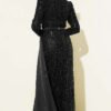 Sequin Embellished Draped Evening Dress Black wholesale dress view 3 - Hicabistan Turkey factory