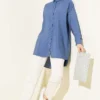 Back Pleated Basic Oversized Shirt Indigo - immagine 2