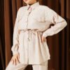 Fake Pocket Clasp Mini Stone Detailed Two-Piece Set Beige - Imagen 2