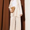 Shawl Collar Wrap Pattern Jacquard Set Beige