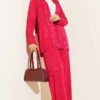 Shawl Collar Wrap Pattern Jacquard Set Burgundy