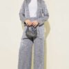 Shawl Collar Wrap Pattern Jacquard Set Grey