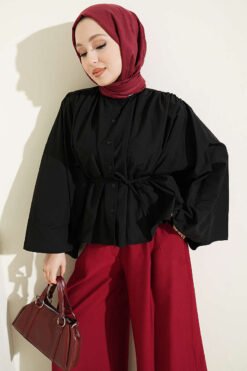 Oversized Short Shirt with Loose Sleeves Black