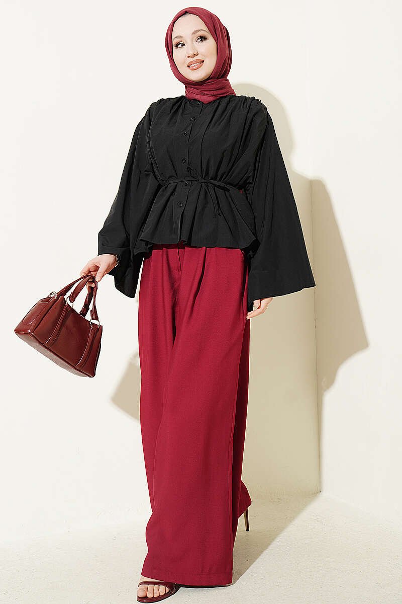Oversized Short Shirt with Loose Sleeves Black - Imagen 2