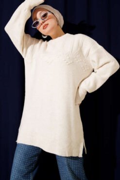 Grapevine Embossed Soft Knit Tunic Ecru