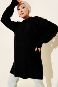 Grapevine Embossed Soft Knit Tunic Black