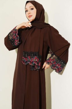 Vista alternativa de Floral Embellished Abaya Dress Brown