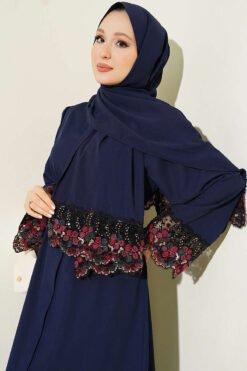 Vista alternativa de Floral Embellished Abaya Dress Navy Blue