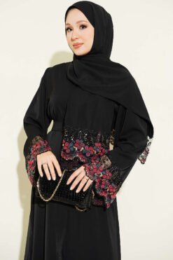 Vista alternativa de Floral Embellished Abaya Dress Black