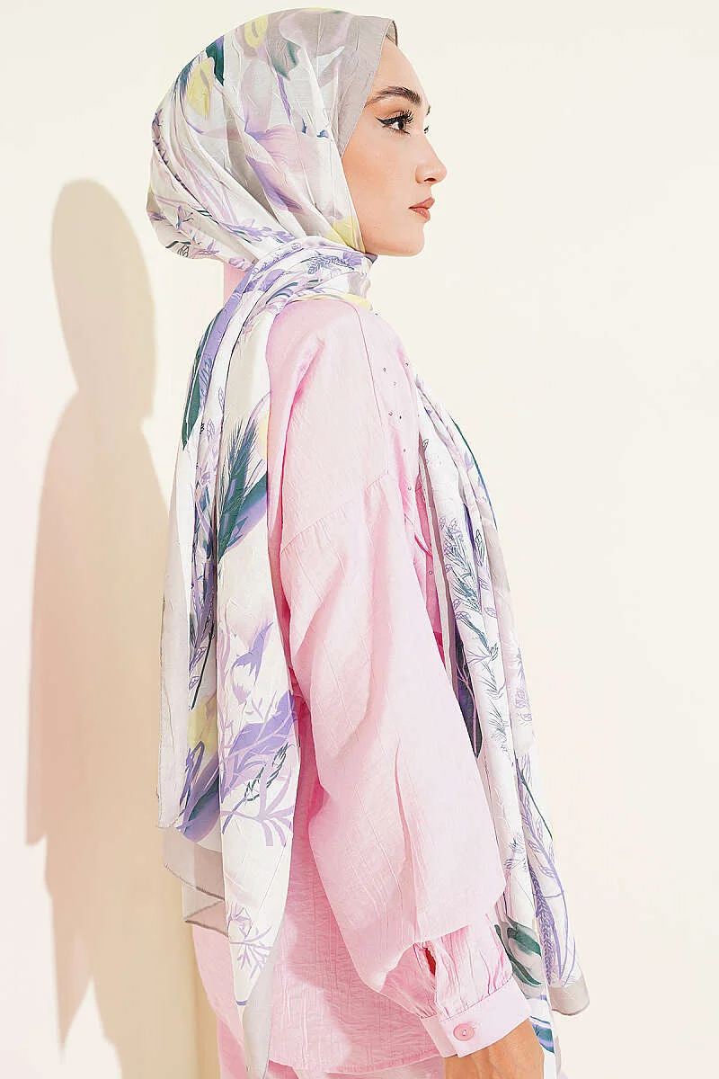 Ivy Pattern Bamboo Crinkle Shawl Beige - الصورة 3