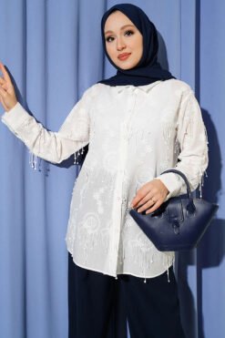 Embroidered Tassel Shirt White