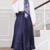 Satin Pleated Skirt with Stone Embellishments Navy Blue – Image 4