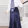 Satin Pleated Skirt with Stone Embellishments Navy Blue – Image 5