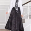 Satin Pleated Skirt with Stone Embellishments Black