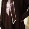 Satin Collar Scarf Knit Tunic Brown - Image 4