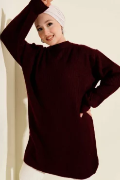Chunky Knit Soft Sweater Tunic Burgundy